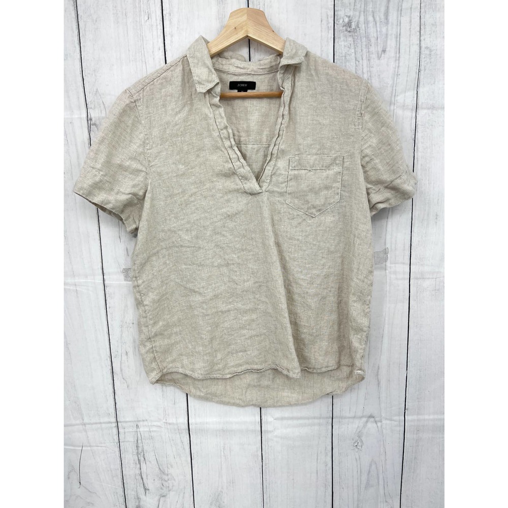 J. Crew (M) 100% LINEN Cream Short Sleeve Top Blouse